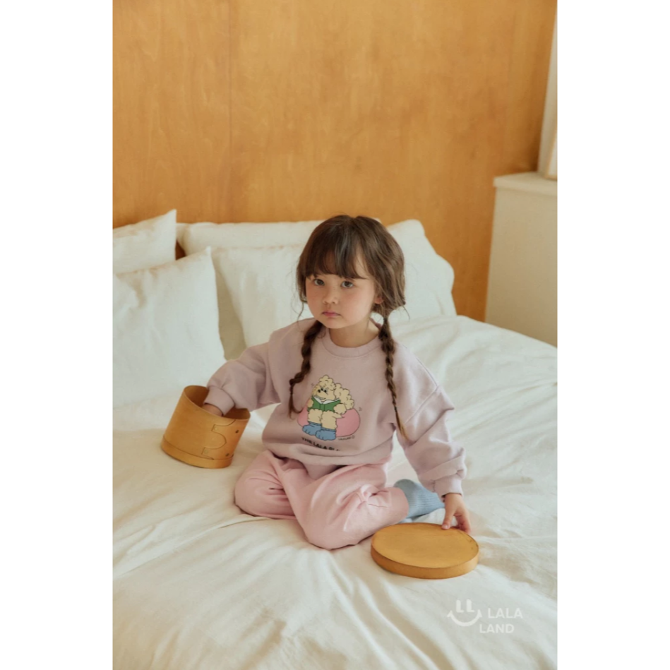 🌷粉紫100現貨🌷 LALALAND 看書的捲毛狗上衣🧸韓國童裝-細節圖4