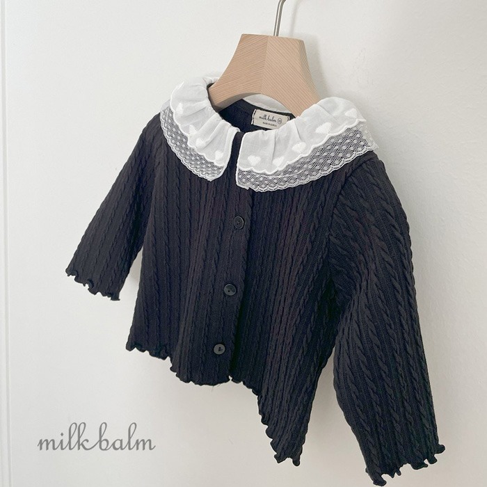 ❄️黑85現貨❄️milk balm 蕾絲領針織外套🧸韓國童裝-細節圖6