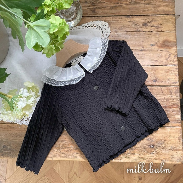 ❄️黑85現貨❄️milk balm 蕾絲領針織外套🧸韓國童裝-細節圖7