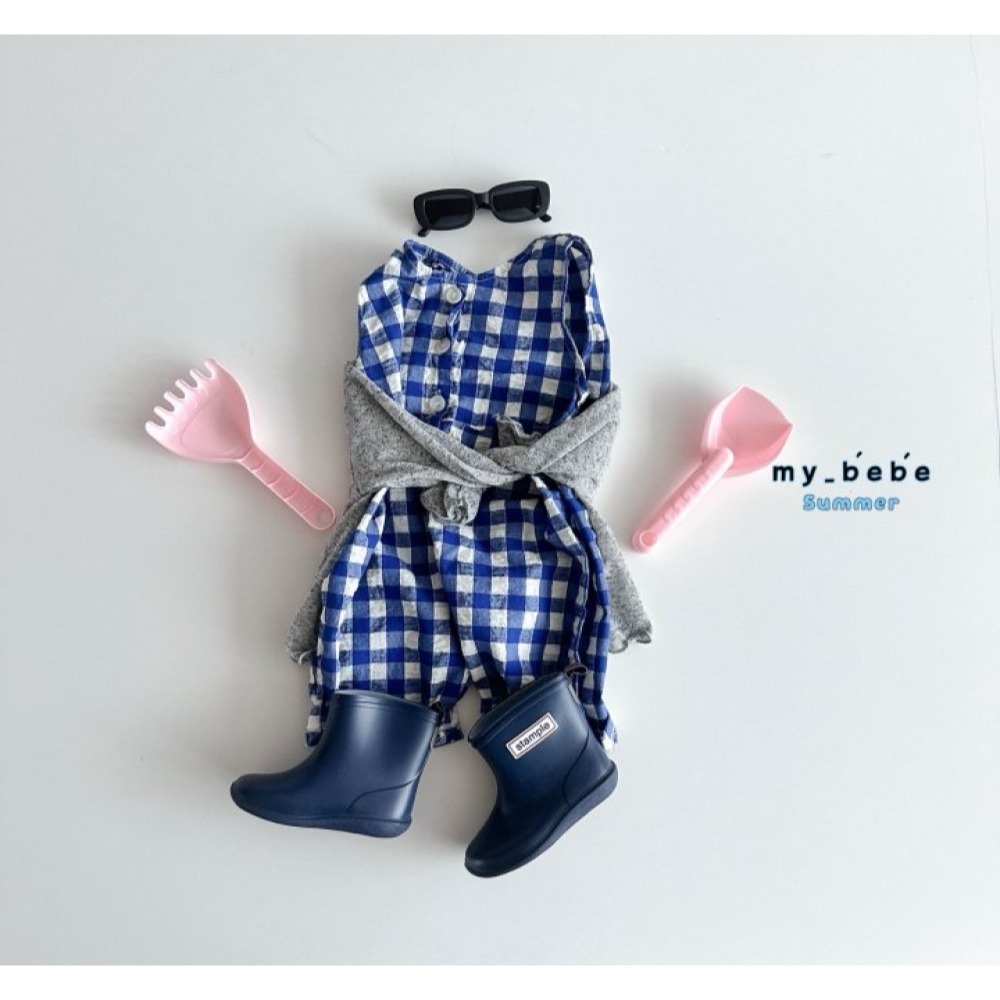 🌴藍80現貨🌴mybebe 小格子背心連身衣🧸韓國童裝-細節圖8