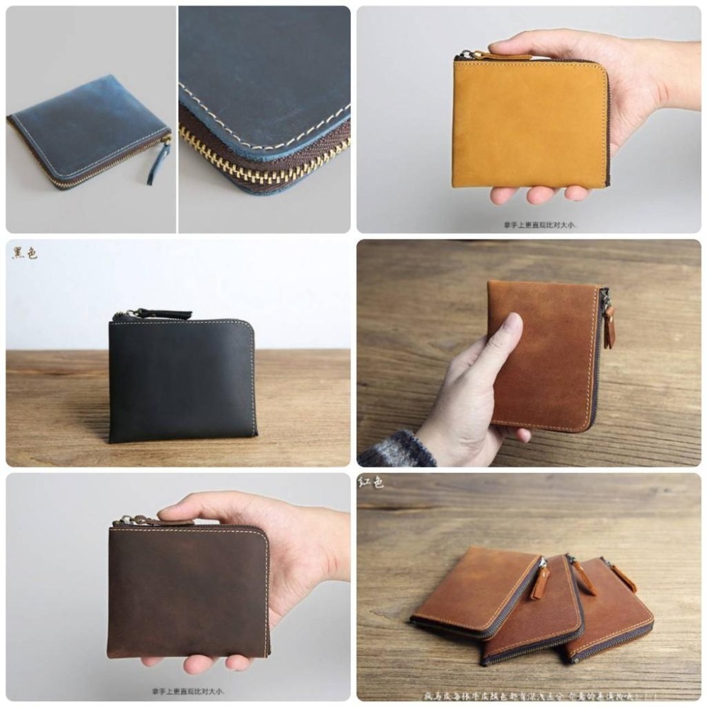 皮老闆3C賣場 現貨 真皮瘋馬牛皮手工皮夾 復古變色輕薄短夾 男生皮夾 拉鍊錢包 頭層牛皮皮夾  男士短夾 男用皮夾-細節圖3