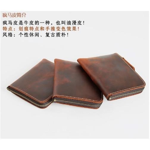 皮老闆3C賣場 現貨 真皮瘋馬牛皮手工皮夾 復古變色輕薄短夾 男生皮夾 拉鍊錢包 頭層牛皮皮夾  男士短夾 男用皮夾-細節圖5