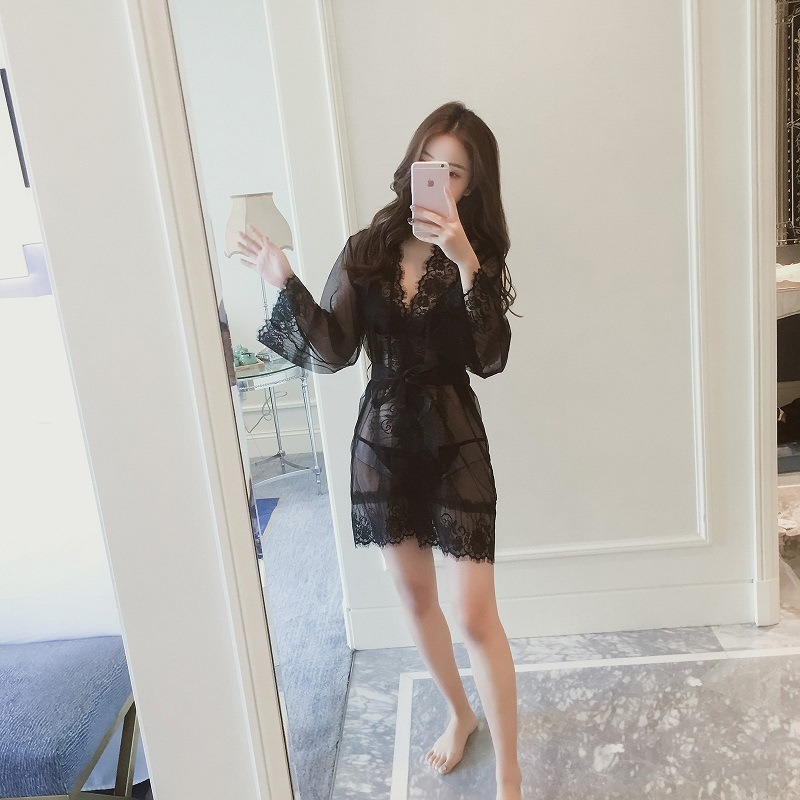 大尺碼透明透視網紗性感蕾絲睡衣睡裙誘惑睡袍【D03-FS3-14】探索倉庫-細節圖4