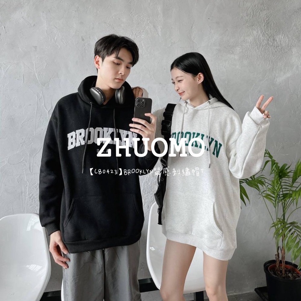 【7天內出貨】 正韓 韓系 BROOKLYN質感 刺繡 帽T 大學t 厚磅 長袖 印花 衣服 大尺碼 上衣 男裝 衛衣-細節圖3