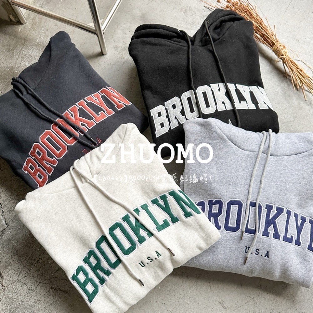【7天內出貨】 正韓 韓系 BROOKLYN質感 刺繡 帽T 大學t 厚磅 長袖 印花 衣服 大尺碼 上衣 男裝 衛衣-細節圖10