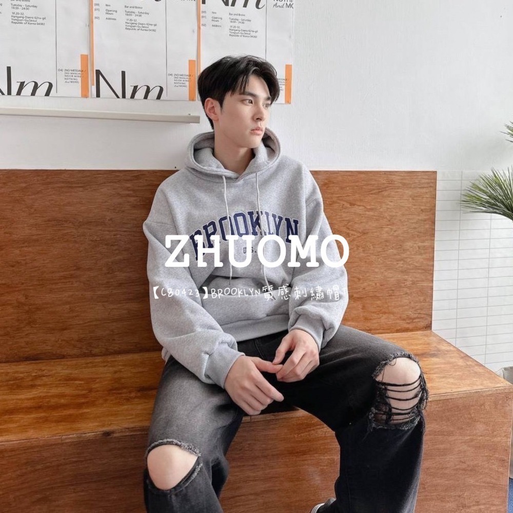 【7天內出貨】 正韓 韓系 BROOKLYN質感 刺繡 帽T 大學t 厚磅 長袖 印花 衣服 大尺碼 上衣 男裝 衛衣-規格圖11