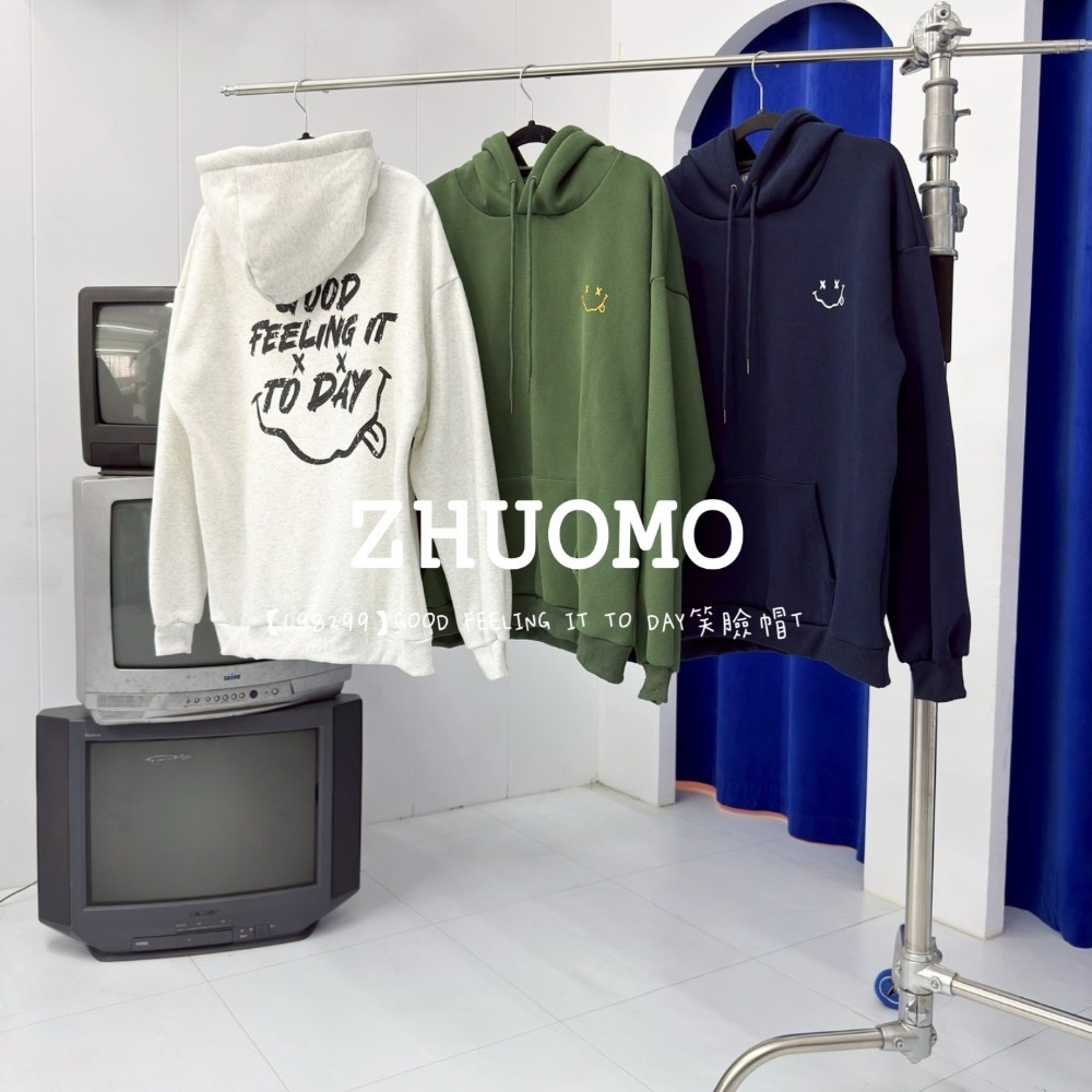 【7天內出貨】GOOD FEELING IT TO DAY笑臉帽T 大學t 厚磅 長袖 印花 衣服 大尺碼 上衣 男裝-細節圖8