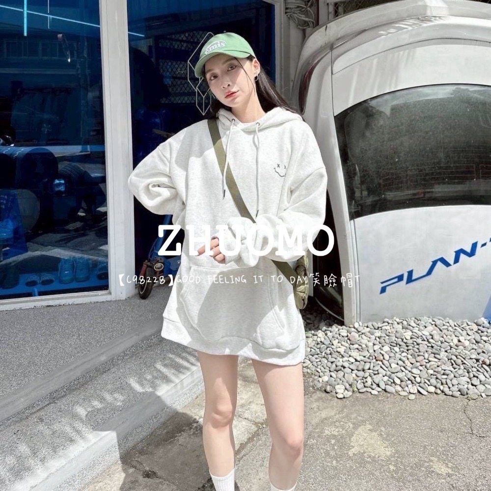 【7天內出貨】GOOD FEELING IT TO DAY笑臉帽T 大學t 厚磅 長袖 印花 衣服 大尺碼 上衣 男裝-規格圖8