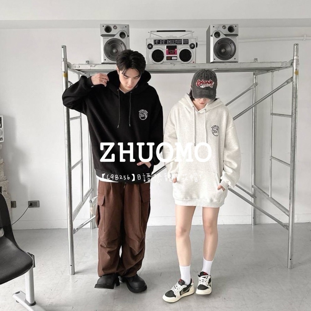 【7天內出貨】日語恐龍印花帽T 大學t 厚磅 長袖 印花 衣服 大尺碼 上衣 男裝 衛衣 情侶衣-細節圖6