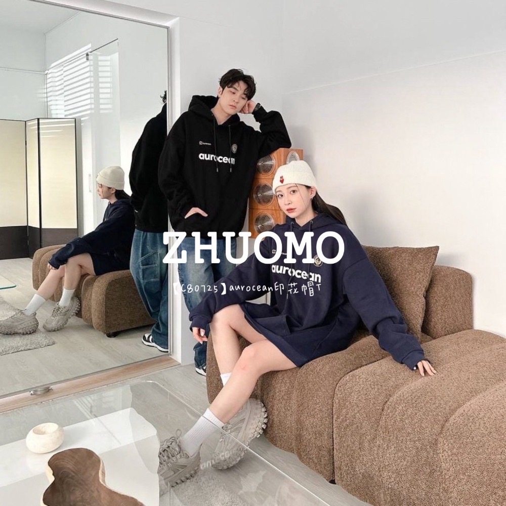 【7天內出貨】aurocean印花帽T 大學t 厚磅 長袖 印花 衣服 大尺碼 上衣 男裝 衛衣 情侶衣-細節圖2