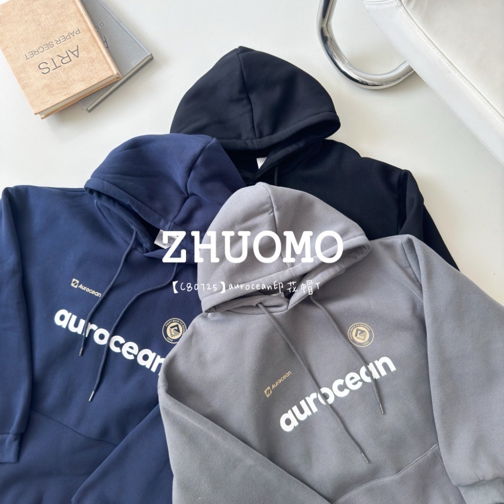 【7天內出貨】aurocean印花帽T 大學t 厚磅 長袖 印花 衣服 大尺碼 上衣 男裝 衛衣 情侶衣-細節圖7