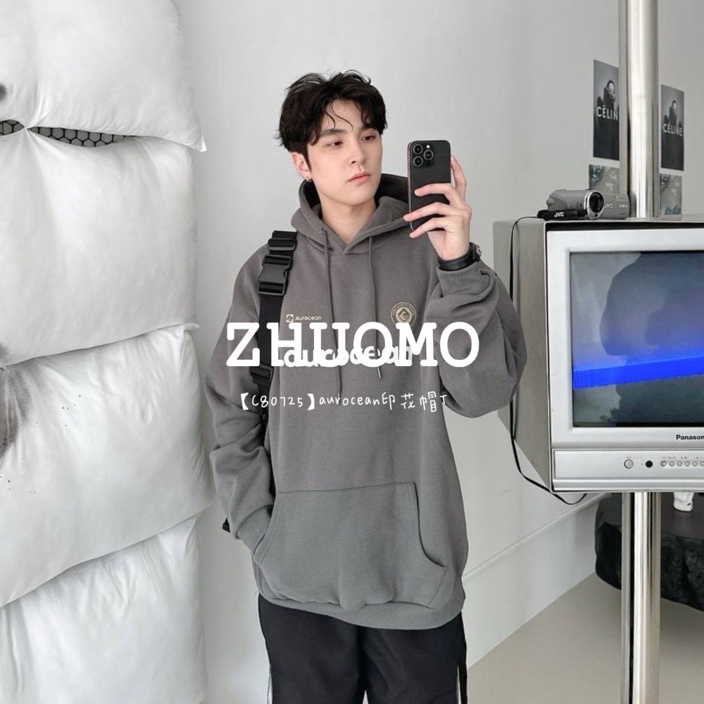 【7天內出貨】aurocean印花帽T 大學t 厚磅 長袖 印花 衣服 大尺碼 上衣 男裝 衛衣 情侶衣-規格圖8