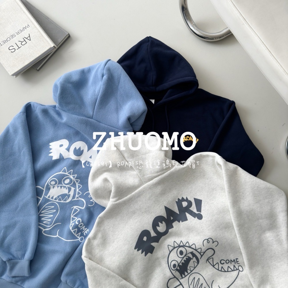 【7天內出貨】 正韓 韓系 ROAR！恐龍塗鴉印花帽T 大學t 厚磅 長袖 印花 衣服 大尺碼 上衣 男裝 衛衣 情侶衣-細節圖9