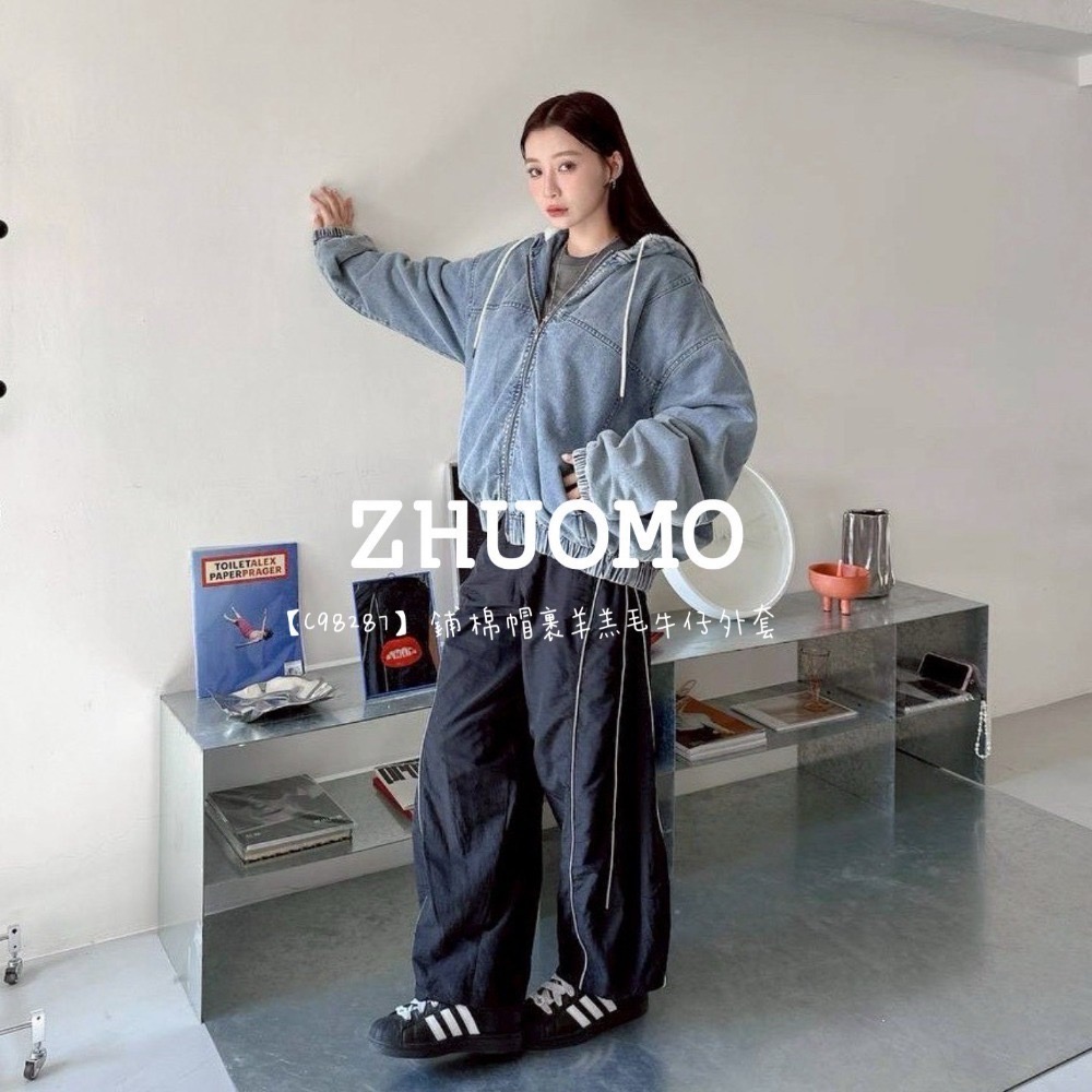 【7天內出貨】正韓 韓系 鋪棉帽裹 羊羔毛 牛仔 外套 刺繡 帽T 大學t 厚磅 長袖 印花 衣服 大尺碼 上衣 男裝-規格圖4