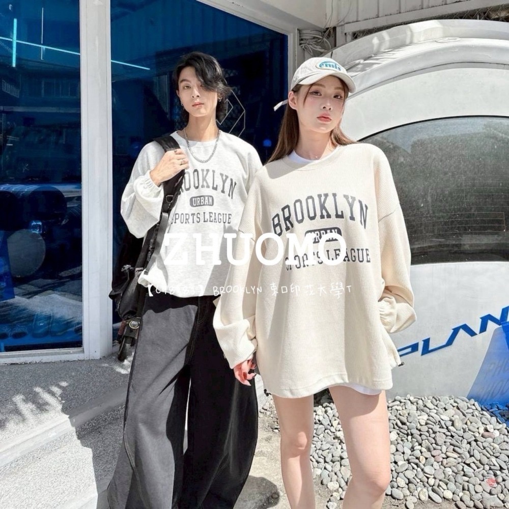 【7天內出貨】正韓 韓系 BROOKLYN束口印花大學T 刺繡 帽T 厚磅 長袖 印花 衣服 大尺碼 上衣 男裝-細節圖2