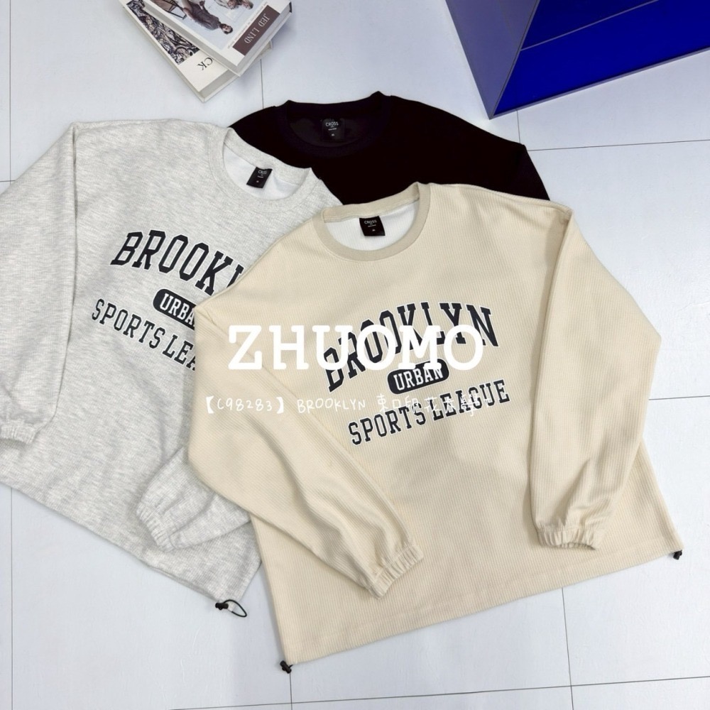 【7天內出貨】正韓 韓系 BROOKLYN束口印花大學T 刺繡 帽T 厚磅 長袖 印花 衣服 大尺碼 上衣 男裝-細節圖7