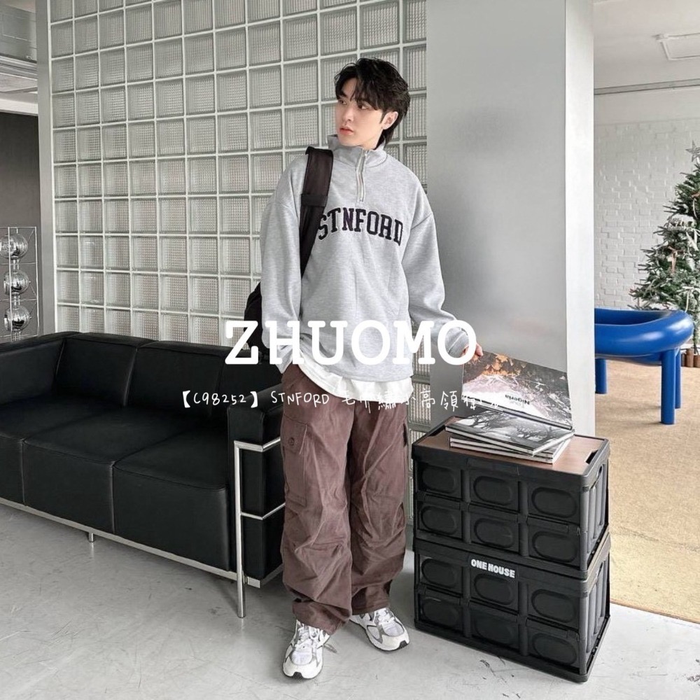 【7天內出貨】正韓 韓系STNFORD 毛巾繡小高領衛衣 刺繡 帽T 厚磅 長袖 印花 衣服 大尺碼 上衣 男裝-規格圖6