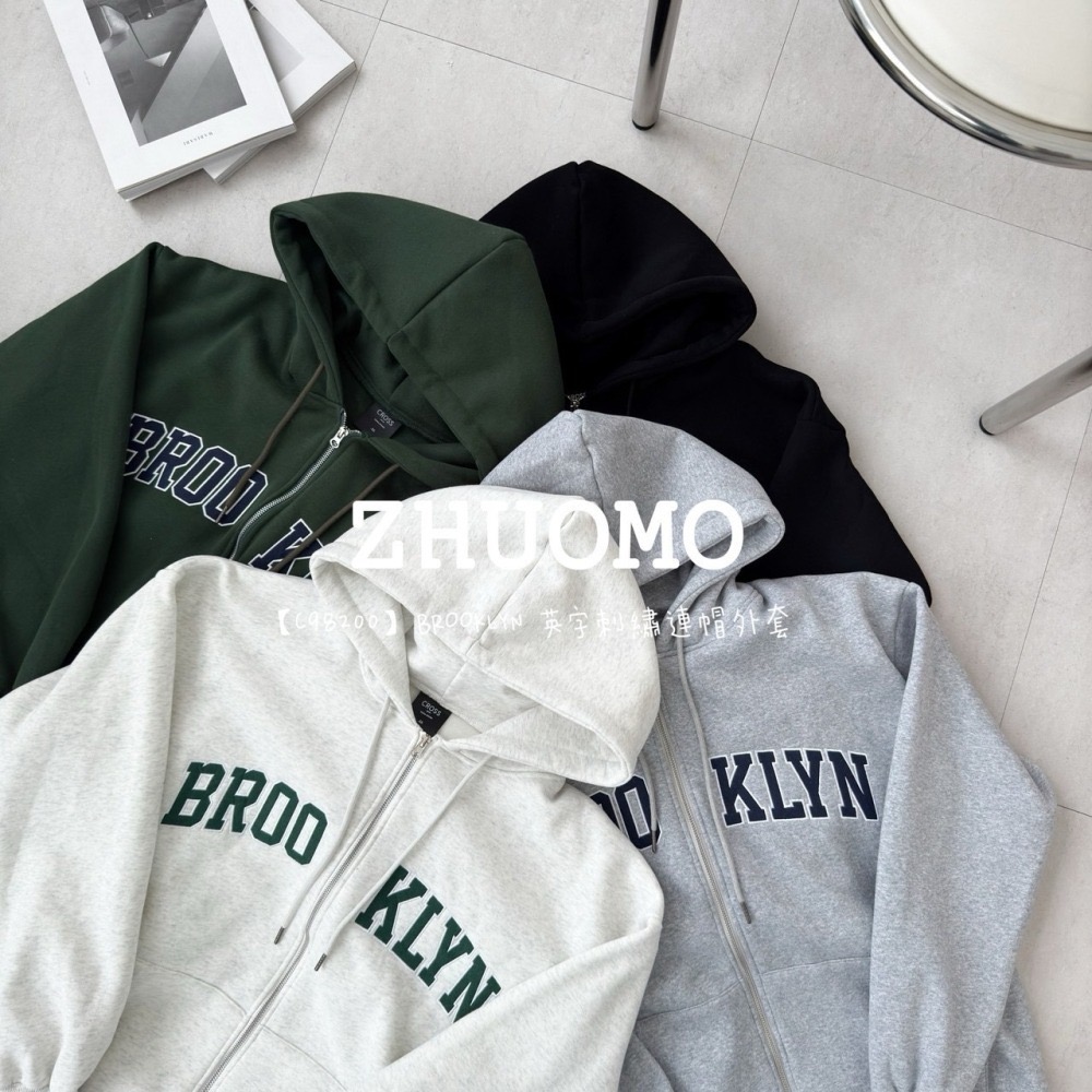 【7天內出貨】正韓 韓系 BROOKLYN 英字 刺繡 連帽 外套 刺繡 帽T 厚磅 長袖 衣服 大尺碼 上衣 男裝-細節圖7