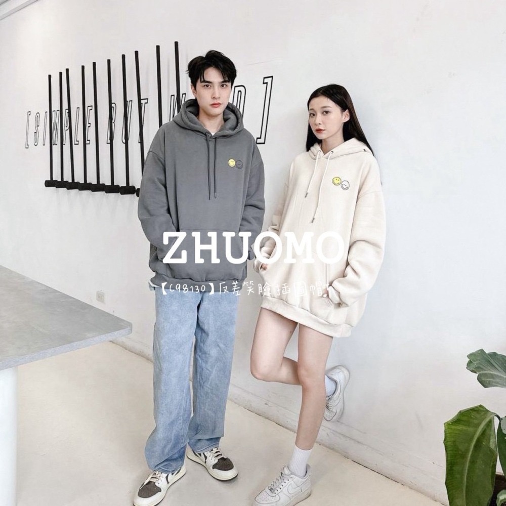 【限時特賣】正韓 韓系 反差笑臉插圖帽T 刺繡 大學t 厚磅 長袖 印花 衣服 大尺碼 上衣 男裝 情侶衣-細節圖2