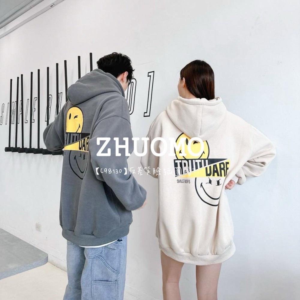 【限時特賣】正韓 韓系 反差笑臉插圖帽T 刺繡 大學t 厚磅 長袖 印花 衣服 大尺碼 上衣 男裝 情侶衣-細節圖3
