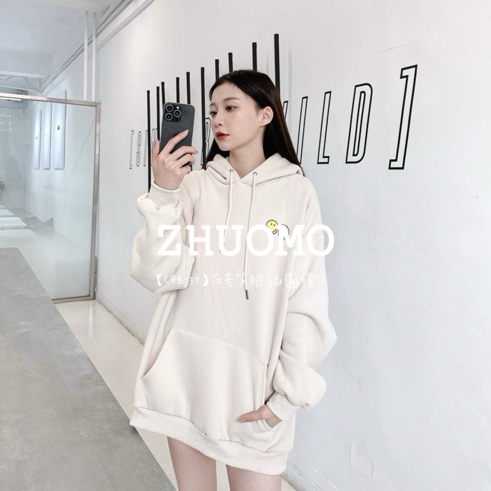 【限時特賣】正韓 韓系 反差笑臉插圖帽T 刺繡 大學t 厚磅 長袖 印花 衣服 大尺碼 上衣 男裝 情侶衣-細節圖5