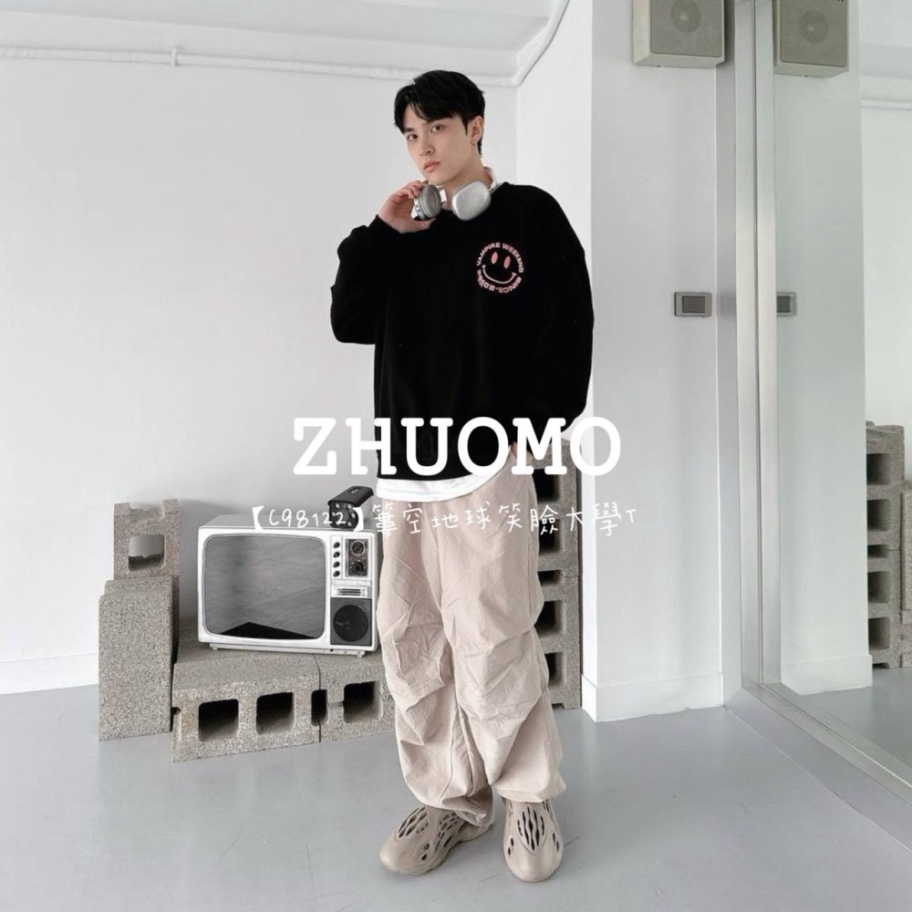 【7天內出貨】正韓 韓系 簍空地球笑臉大學T 外套 刺繡 帽T 大學t 厚磅 長袖 印花 衣服 大尺碼 上衣 男裝-細節圖4