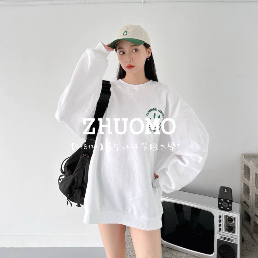 【7天內出貨】正韓 韓系 簍空地球笑臉大學T 外套 刺繡 帽T 大學t 厚磅 長袖 印花 衣服 大尺碼 上衣 男裝-細節圖6