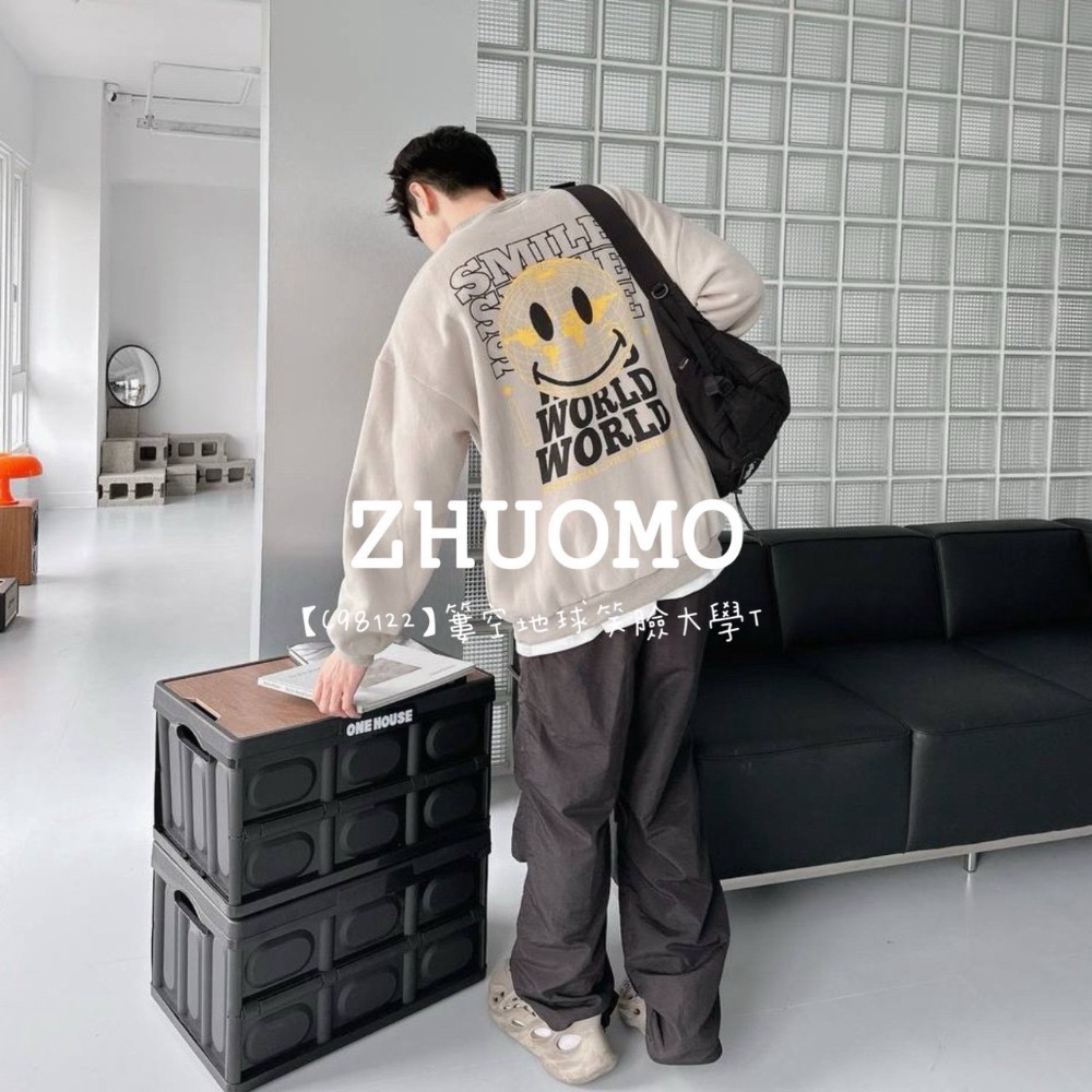 【7天內出貨】正韓 韓系 簍空地球笑臉大學T 外套 刺繡 帽T 大學t 厚磅 長袖 印花 衣服 大尺碼 上衣 男裝-規格圖9