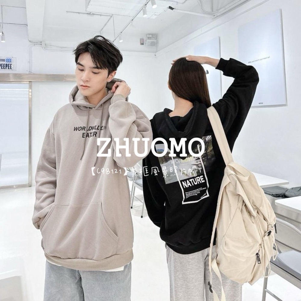 【7天內出貨】正韓 韓系 方框風景照片帽T 刺繡 外套 大學t 厚磅 長袖 印花 衣服 大尺碼 上衣 男裝-細節圖3