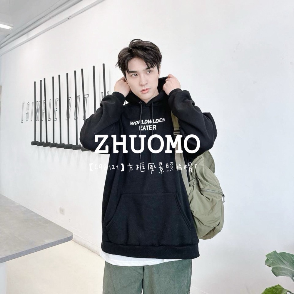 【7天內出貨】正韓 韓系 方框風景照片帽T 刺繡 外套 大學t 厚磅 長袖 印花 衣服 大尺碼 上衣 男裝-細節圖4