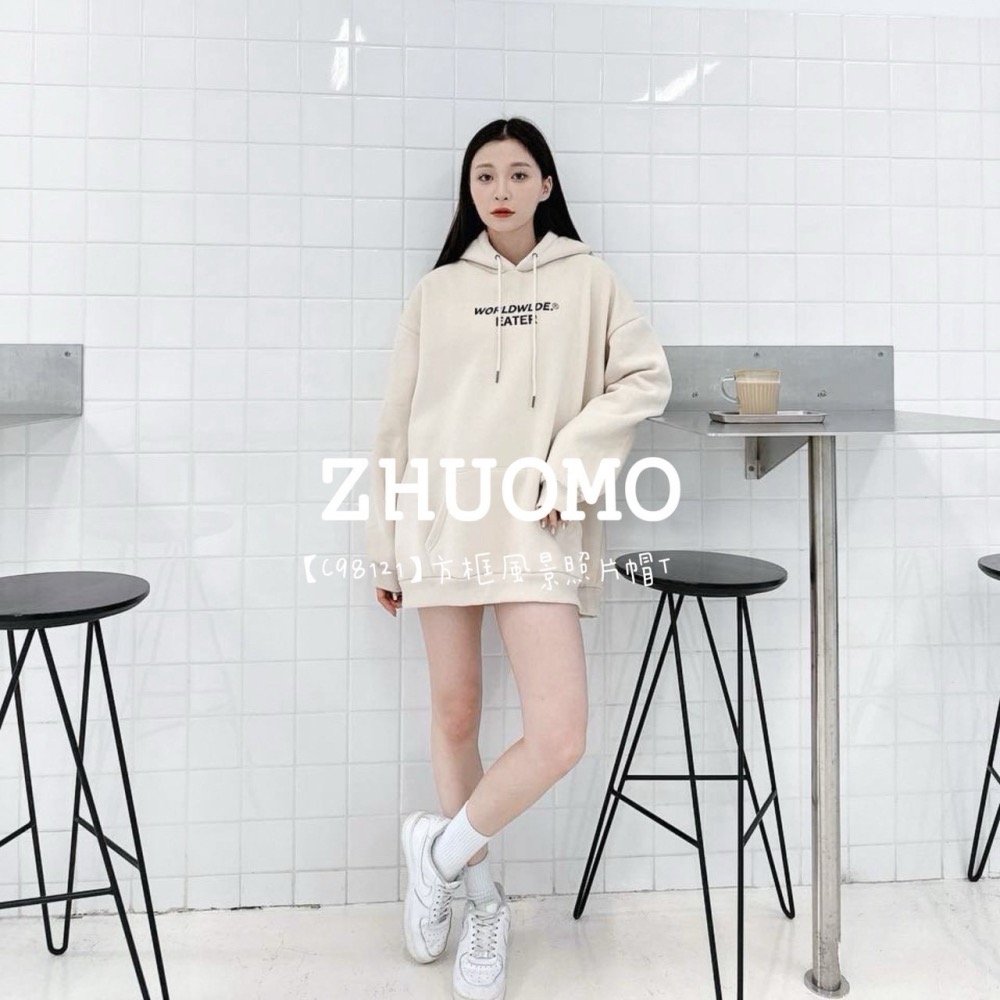 【7天內出貨】正韓 韓系 方框風景照片帽T 刺繡 外套 大學t 厚磅 長袖 印花 衣服 大尺碼 上衣 男裝-細節圖5