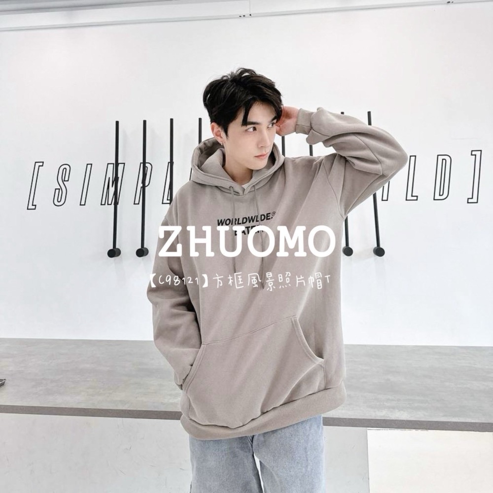 【7天內出貨】正韓 韓系 方框風景照片帽T 刺繡 外套 大學t 厚磅 長袖 印花 衣服 大尺碼 上衣 男裝-細節圖6