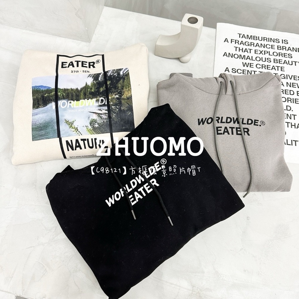 【7天內出貨】正韓 韓系 方框風景照片帽T 刺繡 外套 大學t 厚磅 長袖 印花 衣服 大尺碼 上衣 男裝-細節圖7