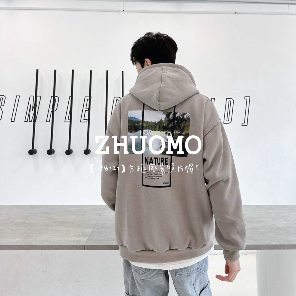 【7天內出貨】正韓 韓系 方框風景照片帽T 刺繡 外套 大學t 厚磅 長袖 印花 衣服 大尺碼 上衣 男裝-規格圖8