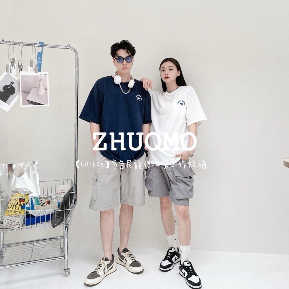 【7天內出貨】正韓 韓系 多色尼龍側口袋工作短褲 刺繡 帽T 大學t 外套 厚磅 長袖 印花 衣服 大尺碼 上衣 男裝-細節圖4