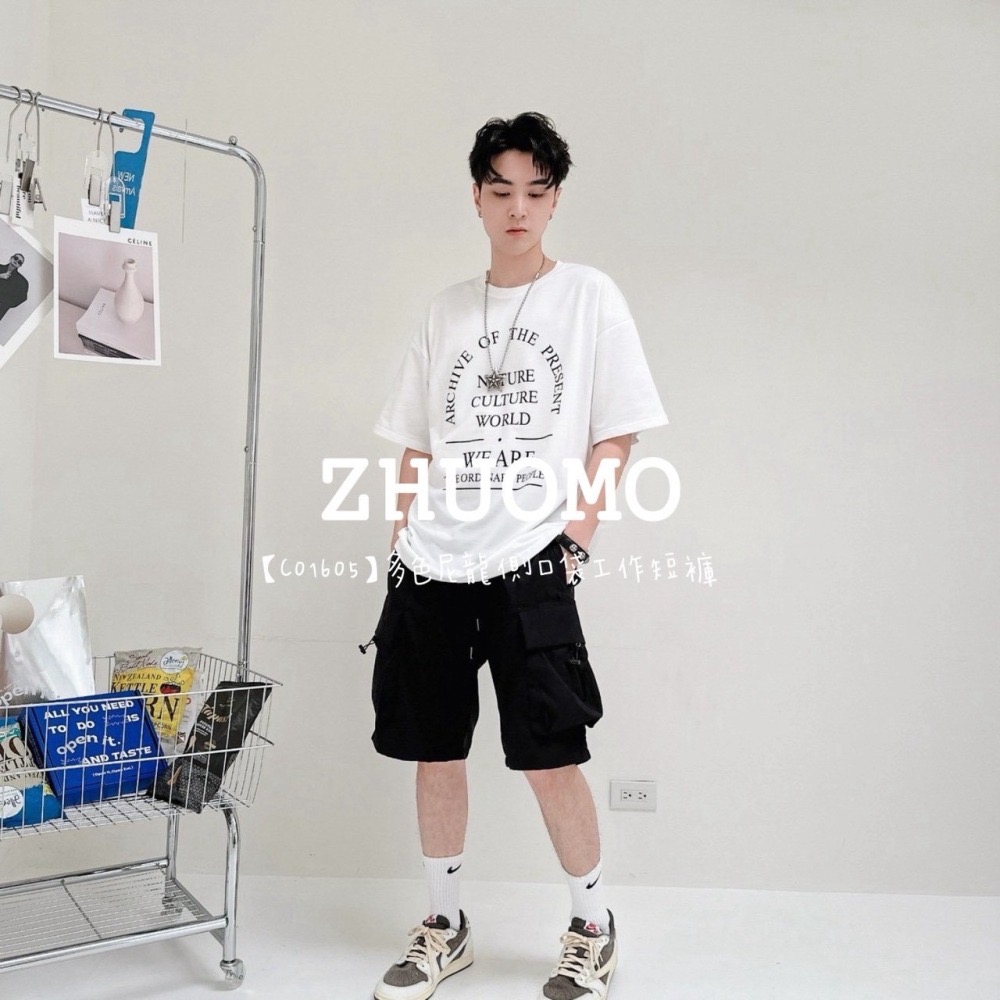 【7天內出貨】正韓 韓系 多色尼龍側口袋工作短褲 刺繡 帽T 大學t 外套 厚磅 長袖 印花 衣服 大尺碼 上衣 男裝-細節圖5