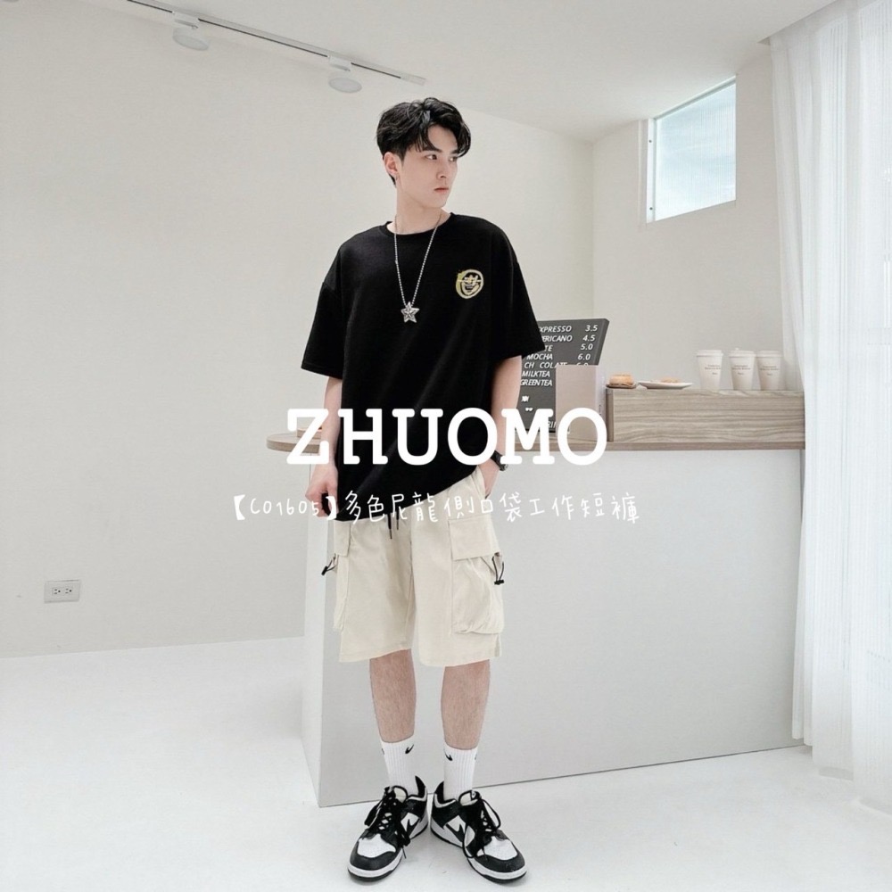 【7天內出貨】正韓 韓系 多色尼龍側口袋工作短褲 刺繡 帽T 大學t 外套 厚磅 長袖 印花 衣服 大尺碼 上衣 男裝-細節圖6