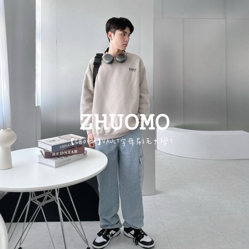 【7天內出貨】正韓 韓系 VAULT字母刷毛大學T 外套 刺繡 帽T 厚磅 長袖 印花 衣服 大尺碼 上衣 男裝-細節圖4