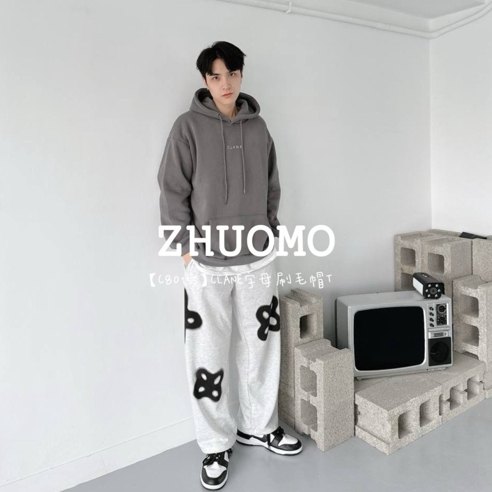 【7天內出貨】正韓 韓系 CLANE字母刷毛帽T 刺繡 外套 大學t 厚磅 長袖 印花 衣服 大尺碼 上衣 男裝-細節圖6