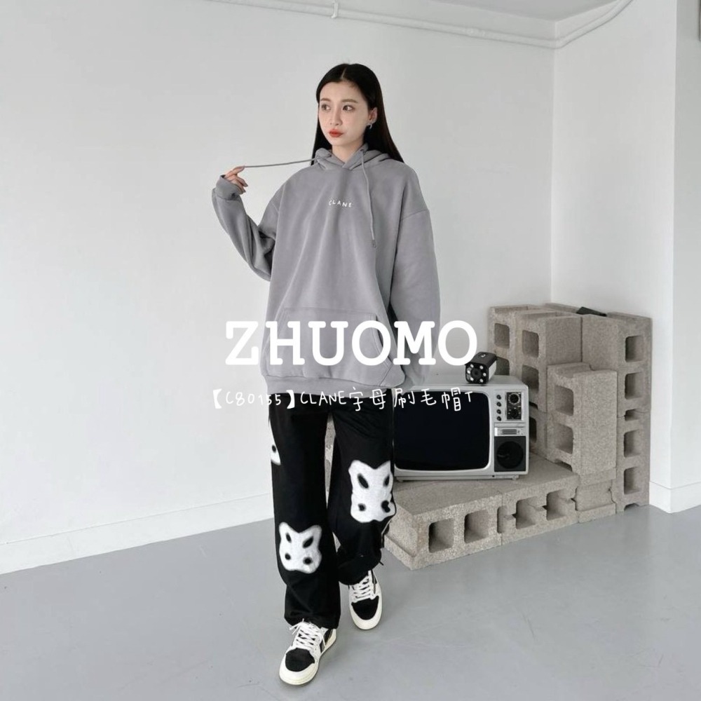 【7天內出貨】正韓 韓系 CLANE字母刷毛帽T 刺繡 外套 大學t 厚磅 長袖 印花 衣服 大尺碼 上衣 男裝-細節圖7