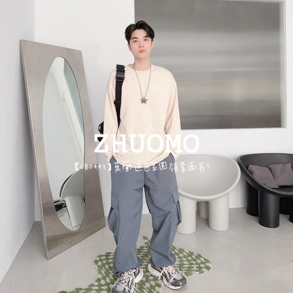 【7天內出貨】正韓 韓系 莫蘭迪色系圓領素面長T 外套 刺繡 帽T 大學t 厚磅 長袖 印花 衣服 大尺碼 上衣 男裝-細節圖10