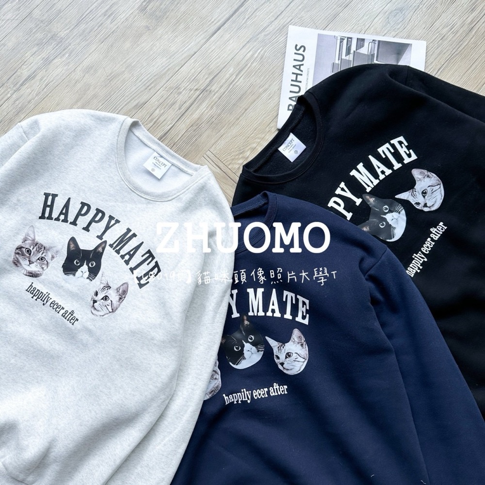 【7天內出貨】正韓 韓系 貓咪頭像照片大學T 外套 刺繡 帽T 大學t 厚磅 長袖 印花 衣服 大尺碼 上衣 男裝-細節圖7