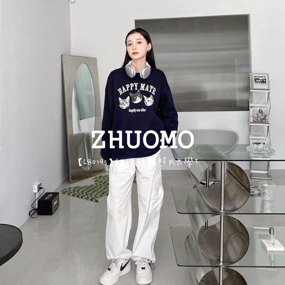 【7天內出貨】正韓 韓系 貓咪頭像照片大學T 外套 刺繡 帽T 大學t 厚磅 長袖 印花 衣服 大尺碼 上衣 男裝-規格圖8