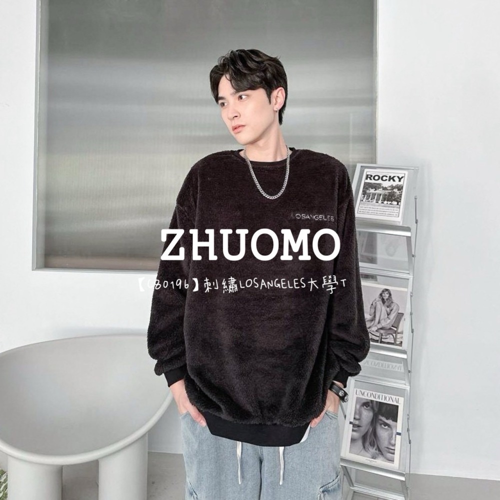 【7天內出貨】正韓 韓系 刺繡LOSANGELES大學T 外套 刺繡 帽T 厚磅 長袖 印花 衣服 大尺碼 上衣 男裝-細節圖6