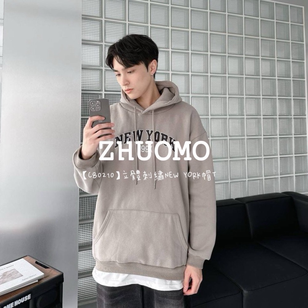【7天內出貨】正韓 韓系 立體刺繡NEW YORK帽T 外套 刺繡 大學t 厚磅 長袖 印花 衣服 大尺碼 上衣 男裝-細節圖4