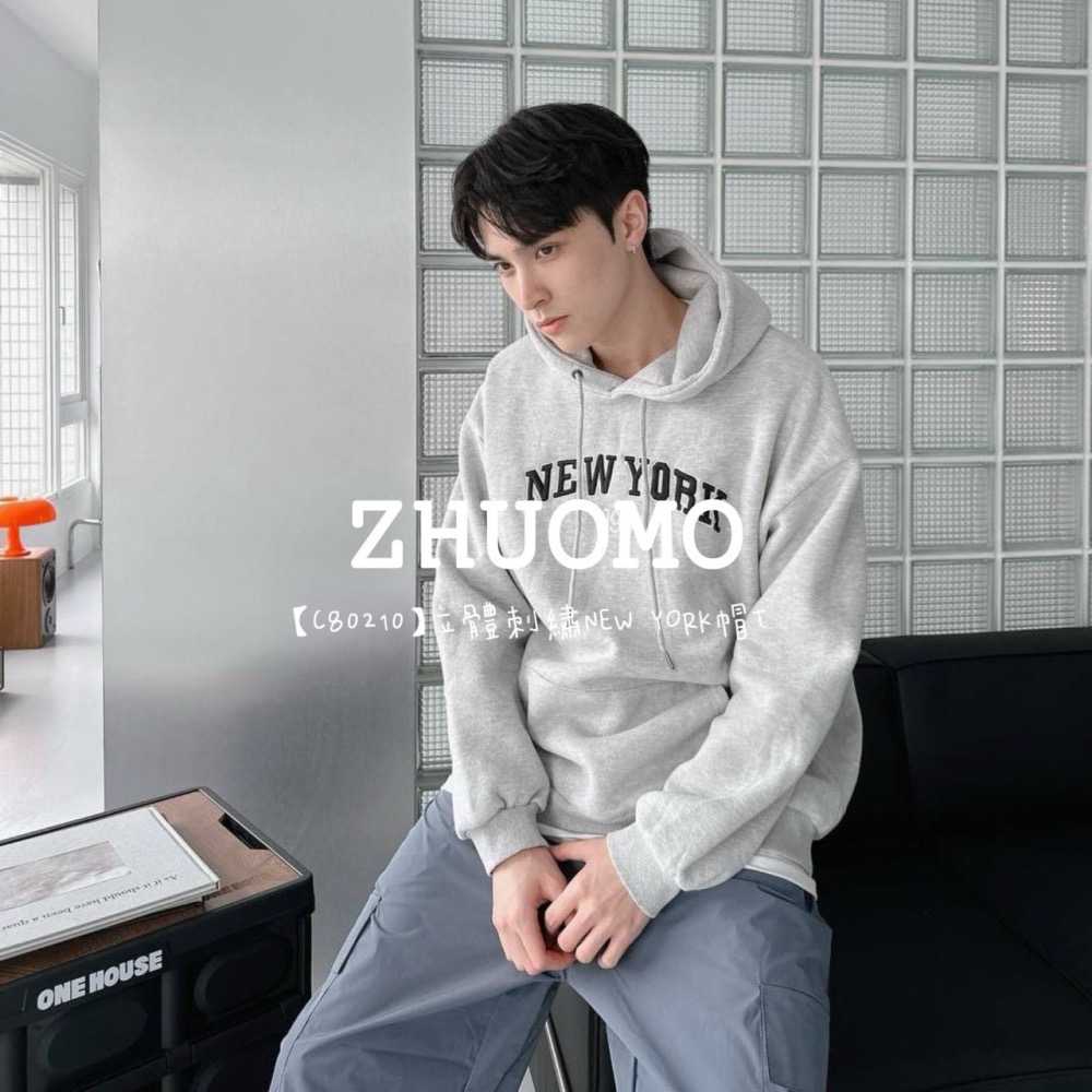 【7天內出貨】正韓 韓系 立體刺繡NEW YORK帽T 外套 刺繡 大學t 厚磅 長袖 印花 衣服 大尺碼 上衣 男裝-細節圖7