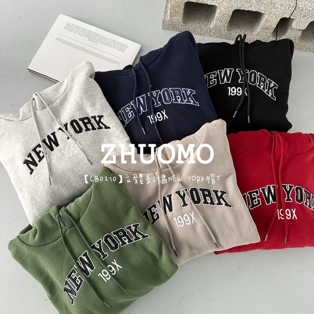 【7天內出貨】正韓 韓系 立體刺繡NEW YORK帽T 外套 刺繡 大學t 厚磅 長袖 印花 衣服 大尺碼 上衣 男裝-細節圖10