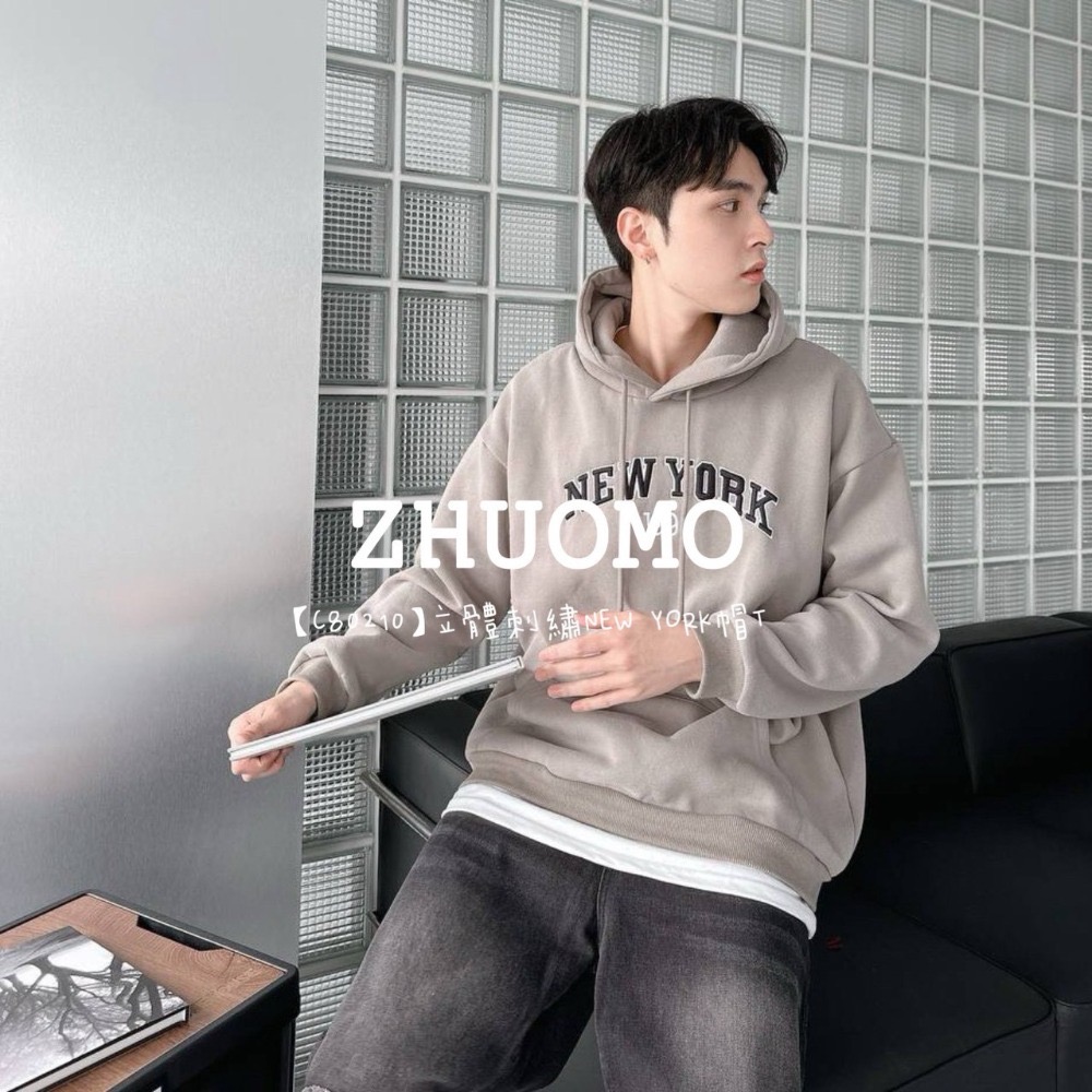 【7天內出貨】正韓 韓系 立體刺繡NEW YORK帽T 外套 刺繡 大學t 厚磅 長袖 印花 衣服 大尺碼 上衣 男裝-規格圖11