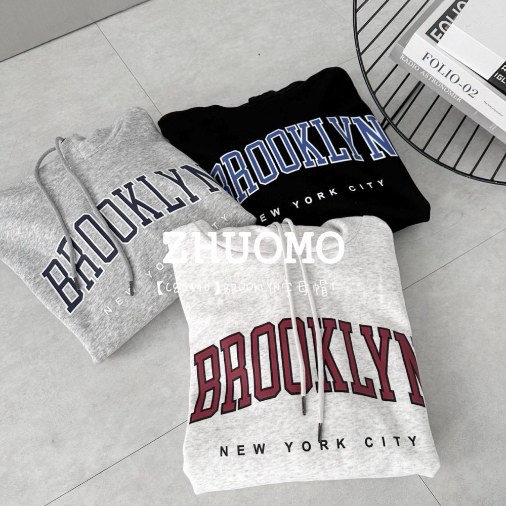 【7天內出貨】正韓 韓系 BROOKLYN字母帽T 外套 刺繡 帽T 大學t 厚磅 長袖 印花 衣服 大尺碼 上衣 男裝-細節圖7