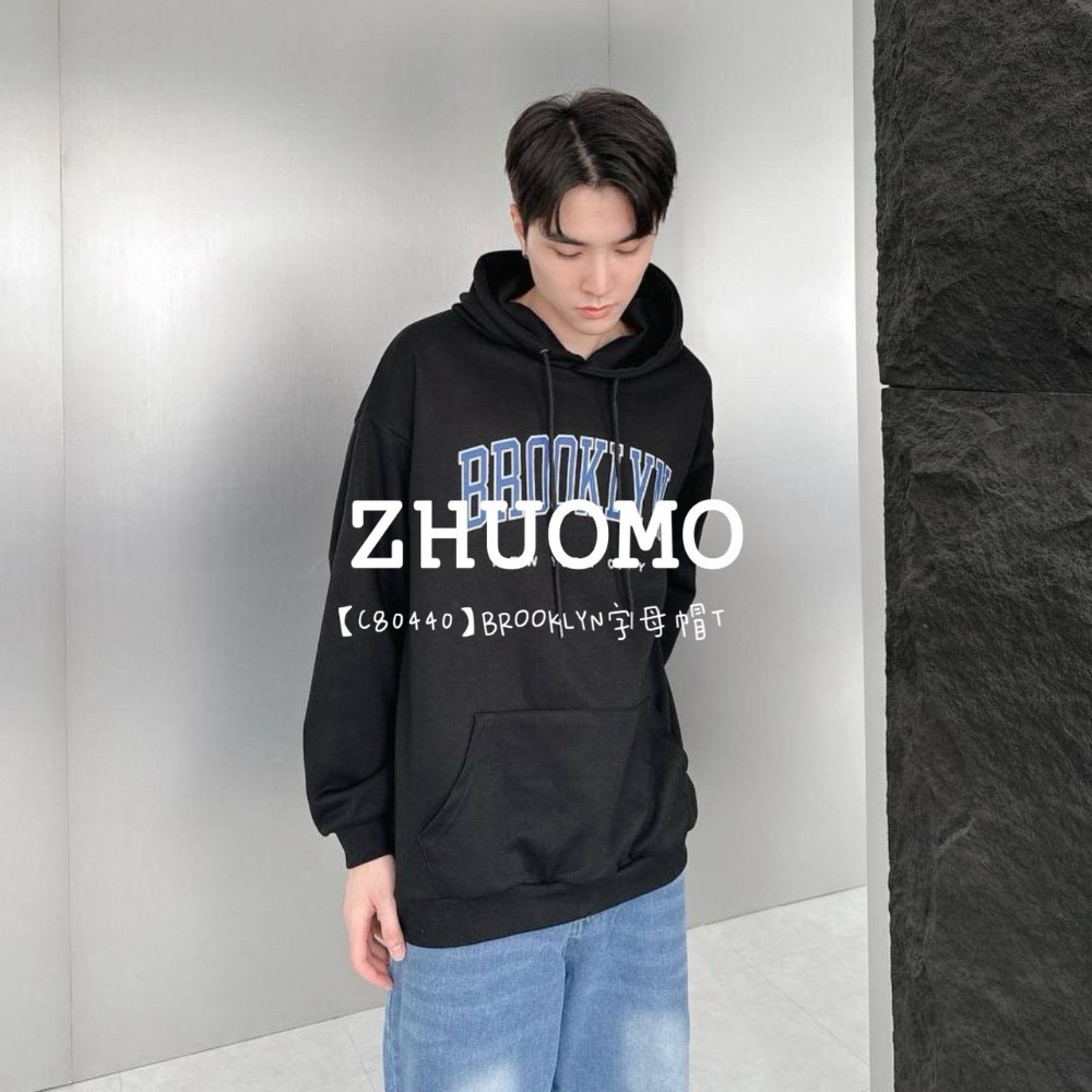 【7天內出貨】正韓 韓系 BROOKLYN字母帽T 外套 刺繡 帽T 大學t 厚磅 長袖 印花 衣服 大尺碼 上衣 男裝-規格圖7